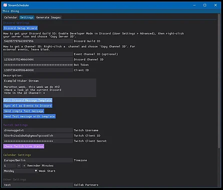 Settings: bot, channels, timezone, reminders