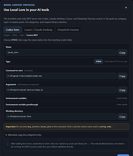 IDE access: MCP configuration for Codex, Cursor, Claude Desktop