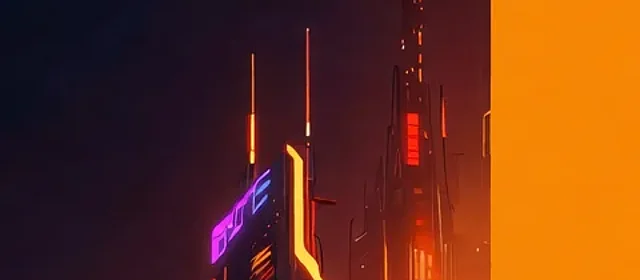 Neon city skyline, portrait crop