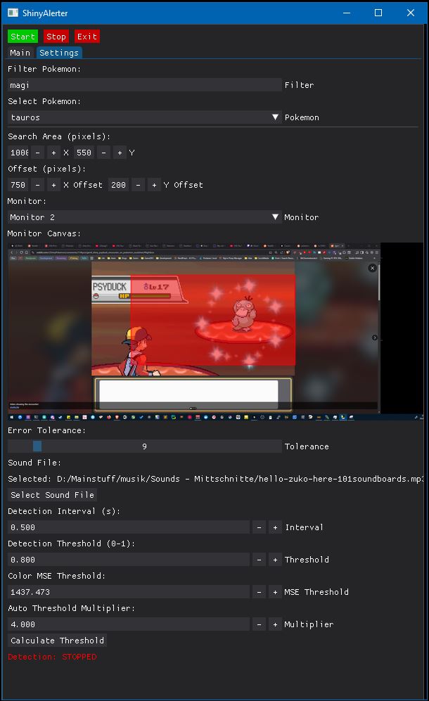 ShinyAlerter Settings Tab