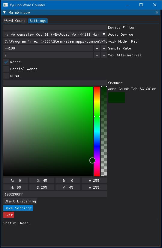 Spoken Words Counter Settings Tab